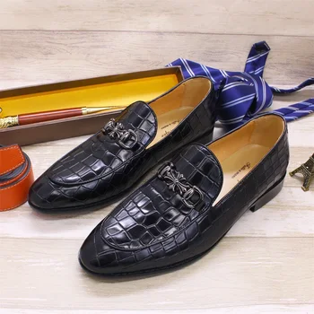 Nefes Deri Mokasen Kapak Ayak Mavi Balık Desen El Yapımı Ayakkabı Trendi Ofis erkek Elbise Ayakkabı Ziyafet Düğün Ayakkabı