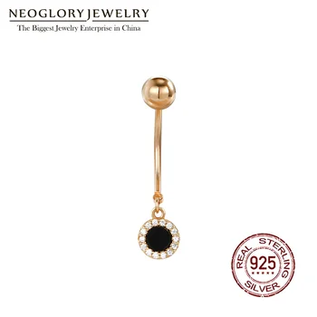 Neoglory S925 Gümüş Zirkon Göbek göbek piercingi Kadınlar İçin Vücut Piercing Narin Parlayan Beyaz ve Siyah göbek takısı Yeni Sıcak Hediye