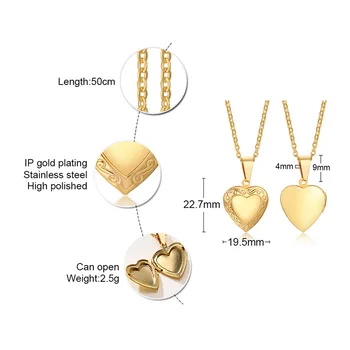 NEWBUY 2020 Moda Altın / Gümüş Renk Kalp Kolye Kolye Benzersiz Tasarım Paslanmaz Çelik Kolye Açabilirsiniz Koymak Resim