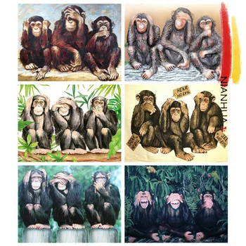 NIANHUA Kare Elmas Işlemeli Maymun 5D DIY Yuvarlak Çapraz Dikiş Sanat Kiti Orangutan Ev Dekorasyon