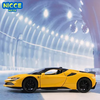 Nicce 1: 32 Ferraris SF90 Stradale araba modeli Metal kalıp döküm modeli çocuk oyuncak simüle ses ışık dur araba koleksiyonu hediye E105