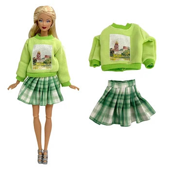 NK 1 Adet Kış Kazak Gömlek Casual Pileli Etekler Yeşil Giysileri barbie bebek Spor Kıyafetleri 1/6 BJD Bebek Aksesuarları