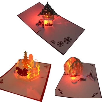Noel 3D Pop Up Tebrik Kartları led ışık Müzik zarflı kart Kartpostallar noel hediyesi Dekorasyon İçin