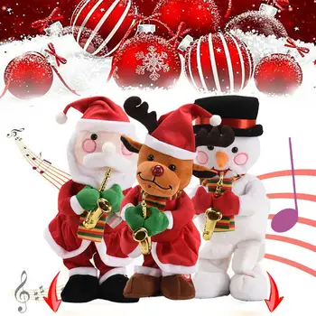 Noel Elektrikli Santa peluş oyuncaklar Saksafon Kardan Adam Dans Şarkı Söyleyebilir Ve Büküm Oyuncak Yaratıcı Parti Hediyeler Çocuklar İçin U7W7