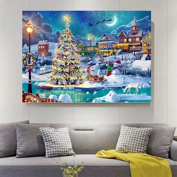 Noel Kar Sahne Santa 5D Elmas Boyama Kış Tam Kare Yuvarlak Elmas Nakış Noel Ağacı Mozaik Manzara HY101