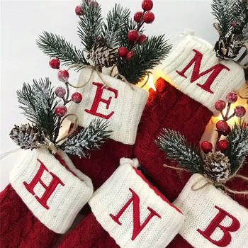 Noel Nakış Örme Alfabe Çorap 2023 Yeni Yıl Partisi Hediyeler Çanta Noel Süslemeleri Ev için Navidad Ağacı Süsler