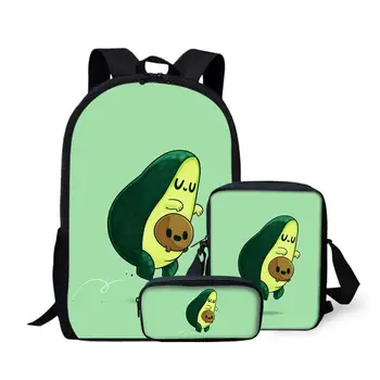 NOİSYDESİGNS 3 adet Okul Çantaları Çocuklar için Yeşil Avokado Tasarım okul sırt çantası Çocuk Kız Sırt Çantası Kitap Çantası Öğrenci Çantası