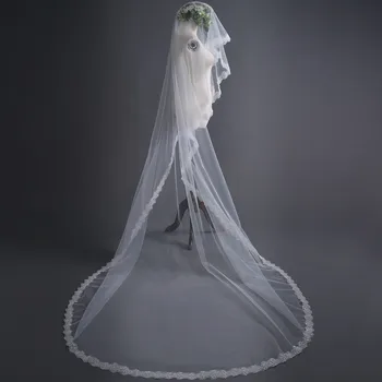 NZUK Bling Gelin Uzun Peçe Fildişi Yüz Peçe Dantel Kenar Düğün Evlilik Gelin saç aksesuarları velos de novia