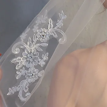 NZUK Dirsek Uzunluğu Kısa Gelin Peçe Beyaz Fildişi düğün duvağı Kristal Dantel Aplike Düğün Aksesuarları Veu de Noiva