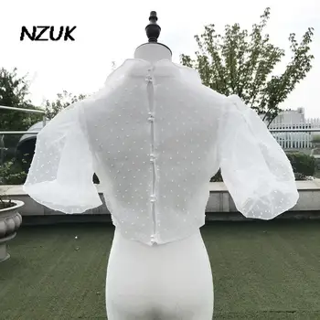 NZUK Gelin Dantel Üst İnciler Puf Kollu Düğün Pelerin Bolero Ceket Kadın Beyaz resmi giysi Wrap Şal