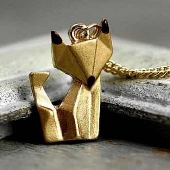 Origami Altın Tilki Kolye Kolye Kadınlar Sevimli Moda Alaşım Küçük Hayvan Basit Yaratıcı Tilki Kolye Hediye Takı Toptan