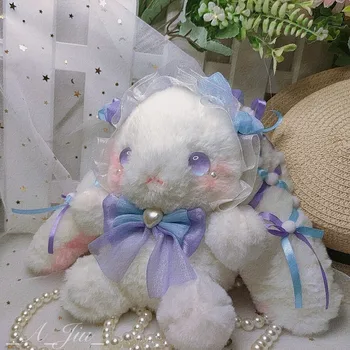Orijinal el yapımı Lolita tavşan ayı çantası tavşan askılı çanta peluş sevimli Harajuku yay yumuşak kardeş çanta