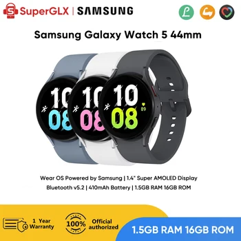 Orijinal Samsung Galaxy İzle 5 44mm Smartwatch Safir Cam Ekran Kan Basıncı Ölçümü EKG Spor İzle Hızlı Şarj
