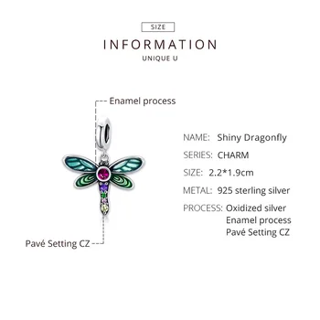 Otantik 925 Ayar Gümüş Parlak Dragonfly Charm Orijinal Gümüş DIY Bilezik veya Bileklik takı Yapımı boncuk SCC261706