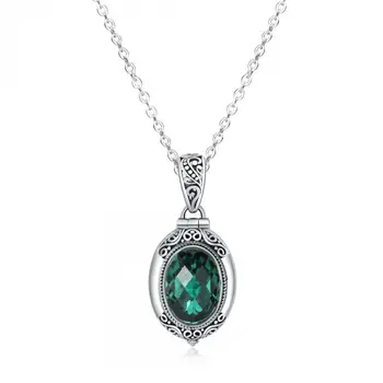 Oval Madalyon Kolye Yeşil Pembe Kristaller kadınlar için Vintage Gümüş Renk Klavikula Zincir Kolye Parti düğün takısı