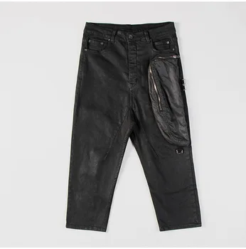 Owens Yamalı Fermuarlı Cebi Erkek Kot RO 2020ss Yeni Siyah Yıkanmış Kot Erkekler Streetwear erkek Traf Pantolon Pantolon