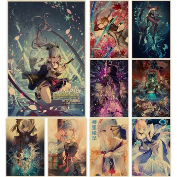 Oyun Poster Genshin Etkisi Ev Dekorasyon Mona Resimleri Xiao HD Baskı Albedo Kraft Kağıdı Oturma Odası Duvar Sanat Resimleri