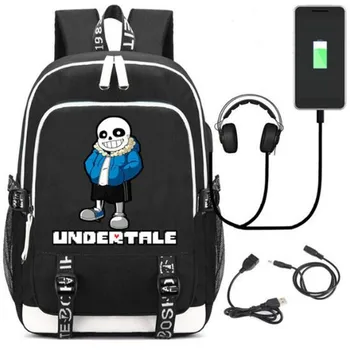 Oyun Undertale Sans Sırt Çantası Sırt Çantası W / USB Moda Bağlantı Noktası / Kilit / Kulaklık Seyahat Dizüstü Öğrenciler okul çantası Hediye