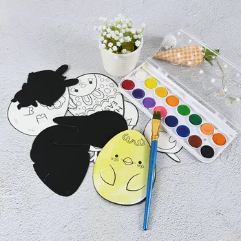 Paskalya Dekor Tavşan Tavuk Yumurta Scratch kuşe kağıt Kartı Seti Graffiti Stencil Çizim Sopa DIY Sanat Boyama Oyuncak Çocuklar için