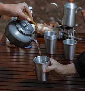 Paslanmaz Çelik Kamp Fincan 350 ml Taşınabilir Açık Kamp Kahve Fincanı Kıvrılmış su bardakları Piknik Yalıtımlı Anti-Haşlanma çay bardağı
