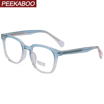 Peekaboo moda optik gözlük çerçevesi kadın şeffaf lens erkek kare gözlük erkekler için el yapımı TR90 perçin dekorasyon mavi gri