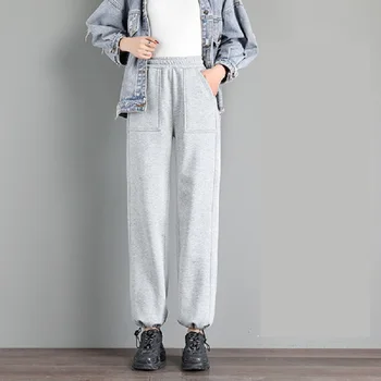 PELEDRESS Sıcak Kış Kadın Pantolon Kadife Kaşmir Kalın Pantolon Yüksek Bel Elastik Düz harem pantolon Harajuku Kore Tarzı