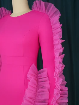 Pembe Parti Elbiseler Kadınlar için Zarif Uzun Kollu Tül Fırfır Mini Elbise Tatlı Bodycon Kısa Düğün Doğum Günü Kulübü Kıyafetleri 2023