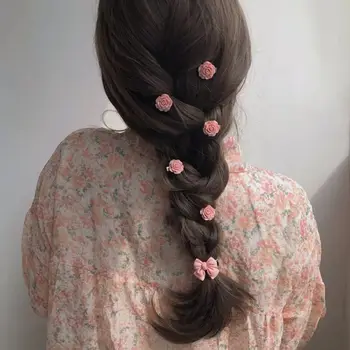 Pembe Serisi Aşk Kalp Şeftali Kamelya saç tokası Kızlar Tatlı Romantik Pembe Yay Ördek Gagası Klip Moda saç süsü