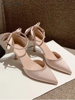 Peri Zarif Yüksek Topuklu Bayan saten kurdele Rahat Kore Tarzı ayakkabılar Parti Tasarım Fransız Tarzı Gelin Pompaları Kadın Yaz 2022 Yeni