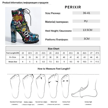 Perixir Kadın Platformu Tıknaz Topuklu Bootie Yeşil Yılan Derisi Baskı yarım çizmeler Kış Ayakkabı Yuvarlak Ayak Yüksek Topuk Seksi Bayanlar Ayakkabı
