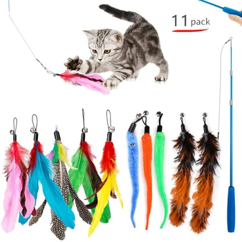 Pet Malzemeleri Kedi Oyuncak Olta Tipi Üç Bölüm Geri Çekilebilir Kedi Emzik Sopa Halka Kağıt Tüy Tırtıl Değiştirme Seti