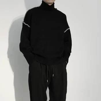 PFNW Yamamoto Koyu Niş Tasarım Stili 2023 Kış Kalınlaşmış Yüksek Yaka Kazak Erkekler Orijinal Moda Gevşek Örme Üstleri 12A6066