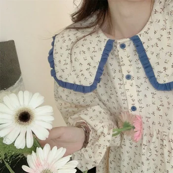 Pijama Setleri Kadın Kore Tarzı Güzel Vintage Rahat Bayanlar Kız Öğrenci Basit Baskı Tatlı Günlük Kıyafeti Temel Sonbahar Moda Ins