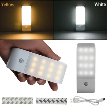 PIR Kızılötesi Hareket Sensörü USB Şarj Edilebilir 12 LED Gece Lambası İndüksiyon dedektörü Koridor Dolap Dolap Gece Lambası