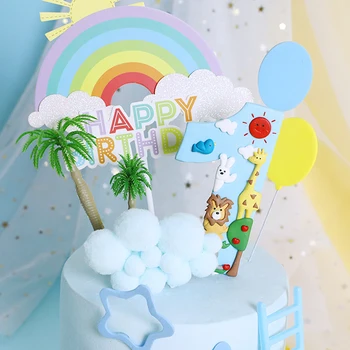 Pişirme topu kek dekorasyon karikatür tren hayvan yumuşak çömlek maymun fil zürafa doğum günü kartı