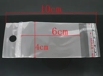 Plastik Self-Seal Çanta Dikdörtgen Şeffaf W / Asmak Delik Depolama Boncuk Takı Çanta Hediye (Kullanılabilir Alan: 6x4 cm) 10 cm x 4 cm, 200 Adet