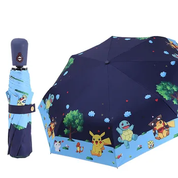 Pokemon Tam Otomatik Katlanır Şemsiye Pikachu Karikatür Siyah GlueAnti-UV Güneş koruyucu şemsiye Yağmur Rüzgar Geçirmez Çocuk Hediyeler