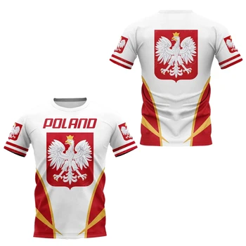 Polonya Ulusal Amblem Bayrak Baskı O Yaka Kısa Kollu Nötr Giyim Sokak Moda Büyük Boy günlük t-shirt Camisa