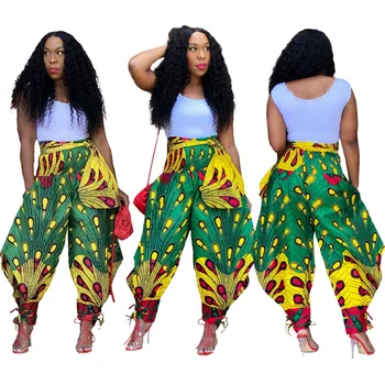Polyester Afrika Bayan Giyim Dashiki Baskı Pantolon Elastik Bel Ankara Moda Yüksek Harem Pantolon Afrika Pantolon Kadınlar İçin