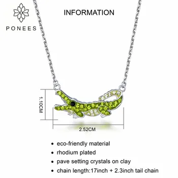 PONEES Yeni Moda Yeşil Kristal Timsah Kolye kadın mücevheratı Kadınlar İçin timsah Kolye Kolye Takı