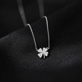 PONYKISS Moda 925 Ayar Gümüş Dört yapraklı Yonca Şans Yaprakları Zirkon Kazak Chokers Kolye Kadınlar için Güzel Güzel Takı
