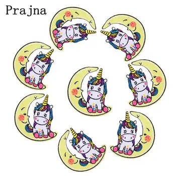 Prajna Ay Unicorn Yama Demir On Yamalar Karikatür Rozeti Ucuz 10 ADET Set Yamalar Giyim Süs El Sanatları DIY Aksesuarları