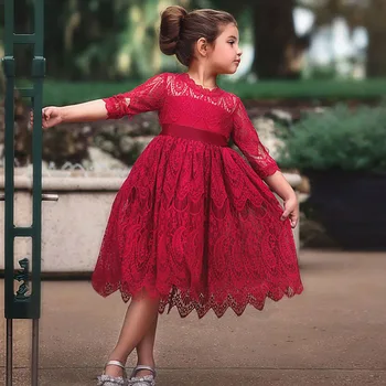 Prenses Kız Dantel Elbiseler Pamuk Astar İle Bebek Çocuk Çiçek Kız Düğün Doğum Günü Partisi Vestidos Çocuk Giyim
