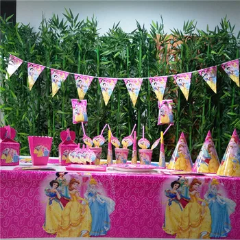 Prenses Masa Örtüsü Hediye Çantası Caketopper Tablecover Banner Pinata Tek Kullanımlık Çocuk Doğum Günü Parti Malzemeleri Dekorasyon Favor