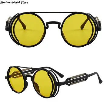 Punk Steampunk Güneş Gözlüğü Retro erkek Marka Tasarımcısı Yuvarlak Punk Gözlük Gotik Tarzı Ürünler Kadın Güneş Gözlüğü