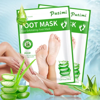 PUTIMI 7 paket Aloe Vera Ayak Maskesi Bacak Ayak Maskesi Fırçalayın Peeling Çorap Pedikür Anti Çatlak Topuk Kaldırmak Cilt Ayak Yama