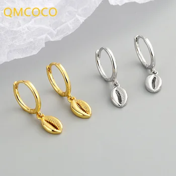QMCOCO Gümüş Renk Basit Düzensiz Okyanus Serisi Kabuk Kolye Küpe Kadınlar Için Eardrop moda takı Hediyeler Kulak Süsler