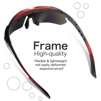 QUESHARK Polarize Bisiklet Gözlük Spor Bisiklet Gözlük Bisiklet Güneş Gözlüğü Balıkçılık Gözlük Bisiklet Gözlük 5 Lens + Miyopi Çerçeve