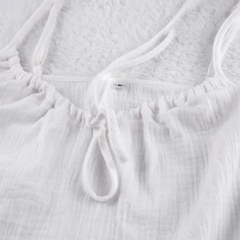 QWEEK Beyaz Kadınlar için Pijama Pamuk 2 Parça Setleri Gevşek Spagetti Kayışı Pijama Kadın Rahat Takım Elbise Şort Yaz 2022