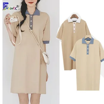Rahat pamuklu elbiseler Kadın Moda Japon Tiki Tarzı Kızlar Bayanlar Sevimli Mini Patchwork Örme T Shirt Elbise 4192